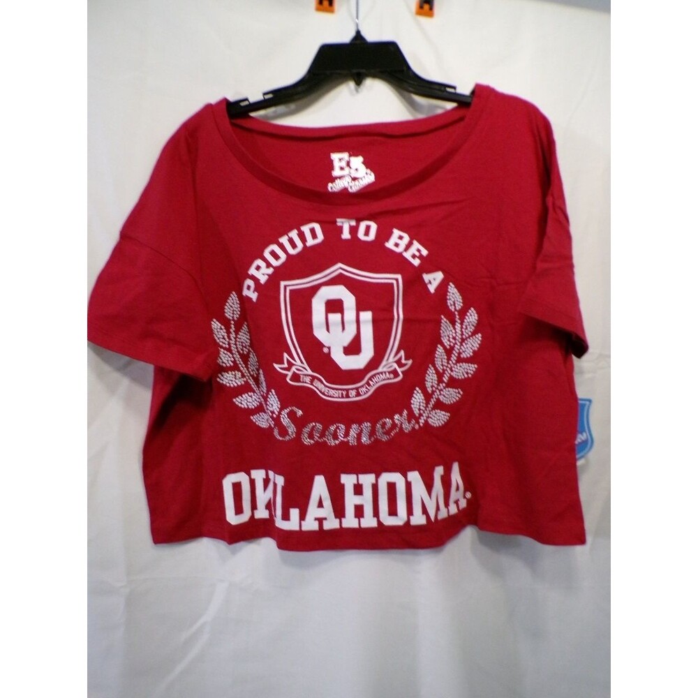 E5 College Classics Women Cropped T-Shirt Large Crimson OU Sooners Oklahoma